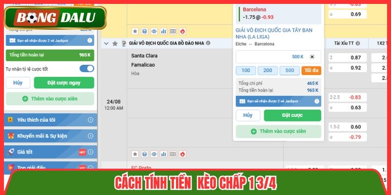 Cách tính tiền kèo chấp 1 3/4